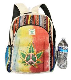 5 Bulk Himalayan Hemp Nepal Handmade Backpacks - Marijuana Leaf Peace Sign