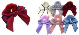 72 Bulk Solid Color Bow Scrunchies - Assorted