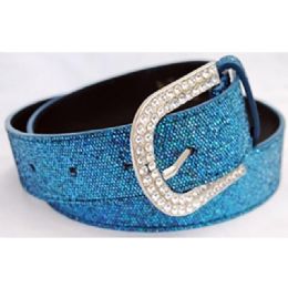 12 Bulk Dark Blue Sparkle Belts With Rhinestone Buckle