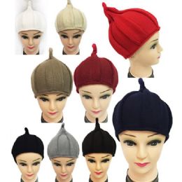 12 Bulk Knitted Women's Winter Hat With Pointy End - Assorted Colors