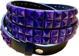 48 Bulk Metallic Purple Studded 2-Row Skinny Belts