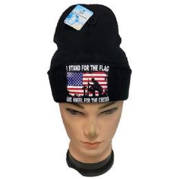12 Bulk "i Stand Flag For The Flag And Kneel For The Cross" Winter Beanies - Black