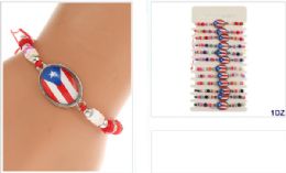 12 Bulk Puerto Rico Flag Design Bracelets - Assorted