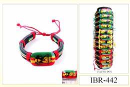 12 Bulk Zodiac Rasta Color Faux Leather Bracelets - Assorted