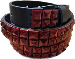 48 Bulk Metallic Red Studded 2-Row Skinny Belts