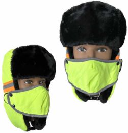 12 Bulk Aviator Hat Fur Trim & Detachable Mask - Neon