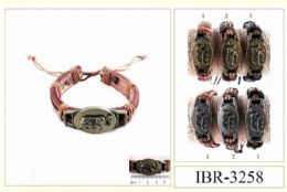 12 Bulk Faux Leather Bracelets With Metal Elephant Centerpiece - Assorted