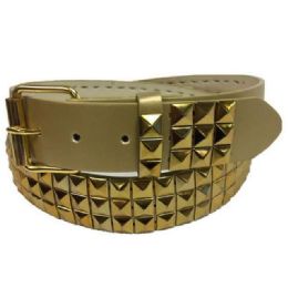 12 Bulk 3-Row Gold PyramiD-Studded Gold Belts
