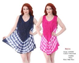 12 Bulk Rayon Staple Tie Dye Tops - Assorted