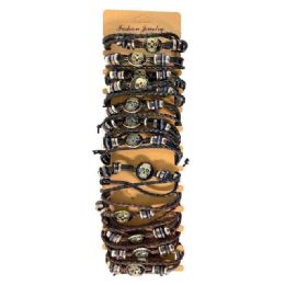 12 Bulk Sugar Skull Faux Leather Bracelets - Assorted