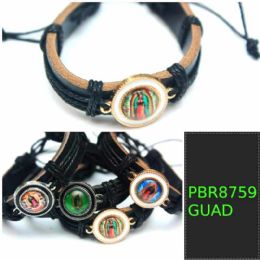 12 Bulk Mary Faux Leather Bracelets - Assorted