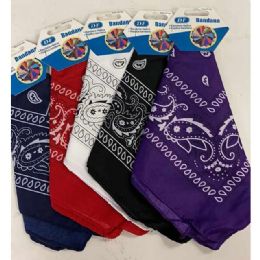 12 Bulk Paisley Style Bandanas With Hanger - Assorted Colors