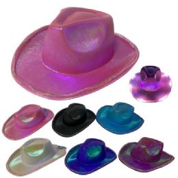 12 Bulk LighT-Up Iridescent Metallic Cowboy Hats
