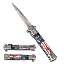 12 Bulk 9-inch Spring Assisted Stiletto Usa Flag Design