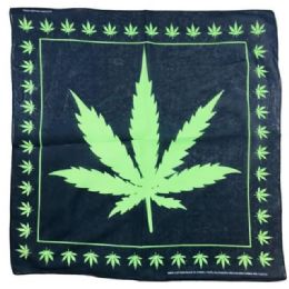 12 Bulk Large Green Marijuana Leaf Bandanas
