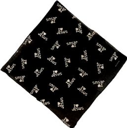 12 Bulk Cotton "i Love Jesus" Bandanas - Black