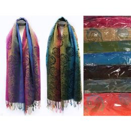 12 Bulk Large Pashmina Multicolor Scarves With Rose Print - Assorted