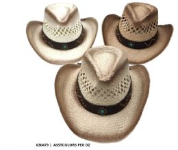 12 Bulk Vintage Woven Cowboy Hats - Concho Flower Design