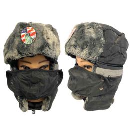 12 Bulk Aviator Hat Fur Trim & Detachable Mask - Statue Of Liberty