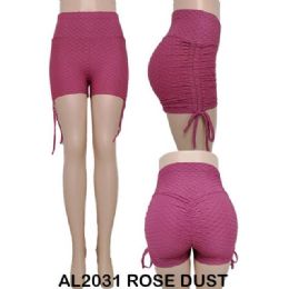 12 Bulk Rose Dust Textured Scrunch Butt Shorts With Side Ties