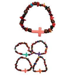 12 Bulk Chipped Stone Cross Bracelets - Assorted
