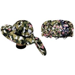 24 Bulk Camo Usa Flag Summer Hunting & Fishing Boonie Hats With Neck Cover