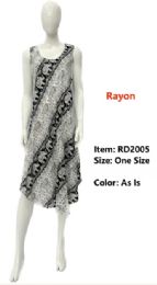 12 Bulk Rayon Elephant Print Round Neck Dresses - Assorted
