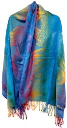 12 Bulk Large Rose Rainbow Print Pashmina Scarves - Assorted