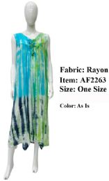 12 Bulk Rayon Crepe Pastel Neon Tie Dye Dresses - Blue/green