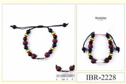 12 Bulk Rasta Color Beaded Bracelets With Shell