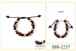 12 Bulk Rasta Color & Peace Sign Beaded Bracelets
