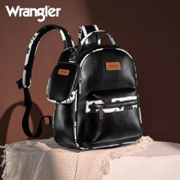 12 Bulk Cow Print Trimmed Wrangler Backpack With Coin Pouch - Black