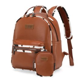 12 Bulk Cow Print Trimmed Wrangler Backpack With Coin Pouch - Brown