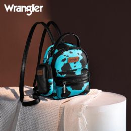 12 Bulk Wrangler Cow Print Mini Backpack With Coin Pouch - Turquoise