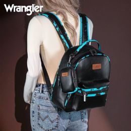 12 Bulk Cow Print Trimmed Wrangler Backpack With Coin Pouch - Turquoise