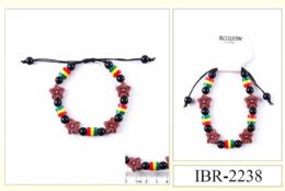 12 Bulk Rasta Color & Flower Beaded Bracelets