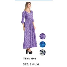 12 Bulk Scrollwork Pattern Maxi Dresses - Assorted