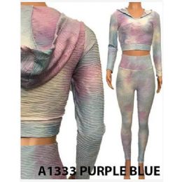 12 Bulk Tie Dye Blue & Purple Workout Sets - Hoodies & Leggings
