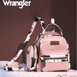 12 Bulk Wrangler Cow Print Trimmed Mini Backpack With Coin Pouch - Pink