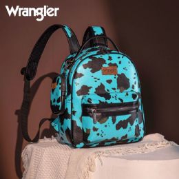 12 Bulk Wrangler Cow Print Backpack With Coin Pouch - Turquoise