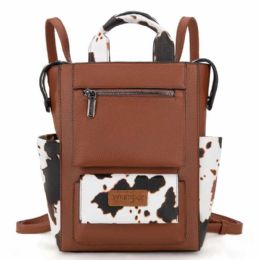12 Bulk Wrangler Cow Print Convertible Backpack - Brown