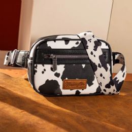12 Bulk Wrangler Cow Print Belt Bag - Black & White