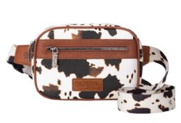 12 Bulk Wrangler Cow Print Belt Bag - Brown