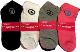 96 Bulk Solid Color Peace Sign Woman Socks