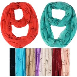 24 Bulk Light Weight Infinity Scarves With Bamboo Leafs