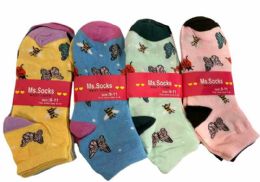 12 Bulk Woman/girl Socks "butterfly"