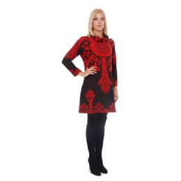6 Bulk ReD-ON-Black Long Sweater Dresses - Assorted Plus Sizes