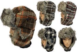 12 Bulk Plaid Aviator Winter Hats