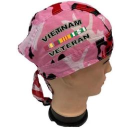 12 Bulk Vietnam Veteran Pink Camo Skull Caps