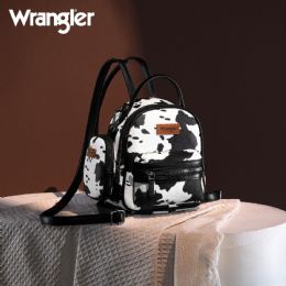 12 Bulk Wrangler Cow Print Mini Backpack With Coin Pouch - Black